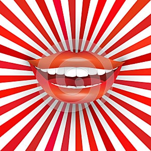 Big smile on red sunburst