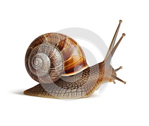 Big snail on white background. Looks right. For beauty skin products with mucin with firming effect