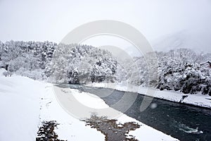 Big snow of river and forest