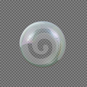 Big soap bubble on gray transparent background