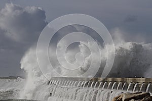 Big splash from breaking sea waves