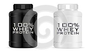 Big sport nutrition jar set. Protein bottle Vector