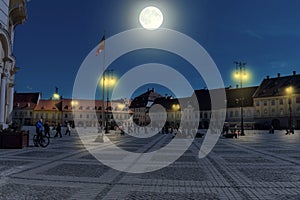 The Big Square or Piata Mare in Sibiu Hermanstadt at night