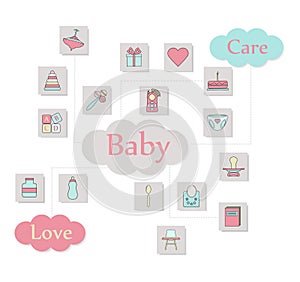 Baby square web icon set