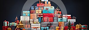 Big stack of colorful Christmas presents capturing the magic of the holiday season