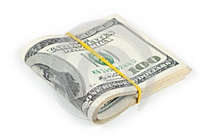 Big Stack of Folded Hundred Dollar Bills Isolated on White Background