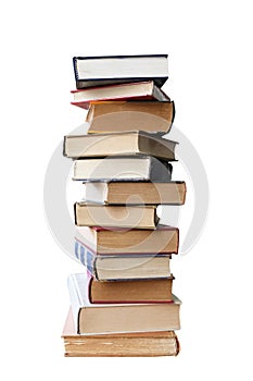 Big stack of old books isolated on white with clipping path