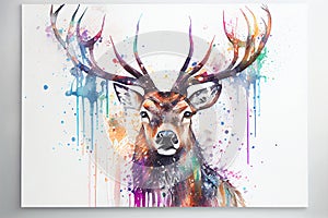 Big Stag male deer buck antlers watercolor