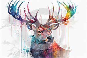 Big Stag male deer buck antlers watercolour