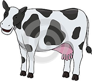 Big Standing Cow Cartoon Color Illustration