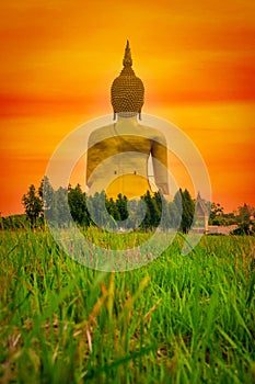Big Statue buddha image at sunset in southen of Thailand