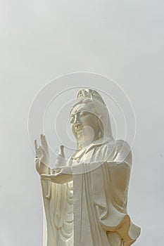 big statue of guanyin bodhisattva on mount in Ho Quoc pagoda (Vietnamese name is Truc Lam Thien Vien) with , Phu Quoc island,
