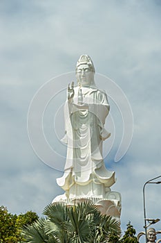 big statue of guanyin bodhisattva on mount in Ho Quoc pagoda (Vietnamese name is Truc Lam Thien Vien) with , Phu Quoc island,