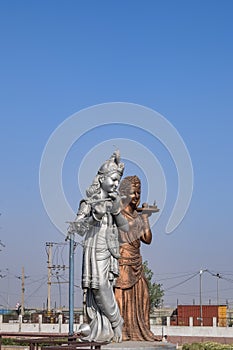 Big statue of Lord Radha Krishna near Delhi International airport, Delhi, India, Lord Krishna and Radha big statue touching sky at