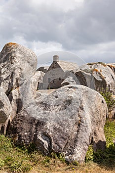 Big stone house in Meneham in Brittany,. France