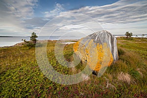 Big stone on seacoast . landscape