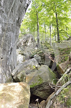 Big stones under vertical rock