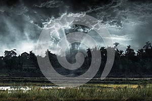 Big stormy and tornado with dark sky, thunderstorm backgrounds