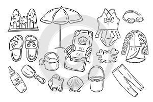 Big summer doodle set of kids beach vacation