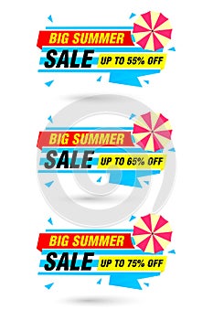 Big summer sale origami labels set. Sale 55%, 65%, 75% off discount