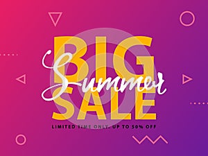 Big Summer Sale sign with ultraviolet background. Vector web banner template illustration