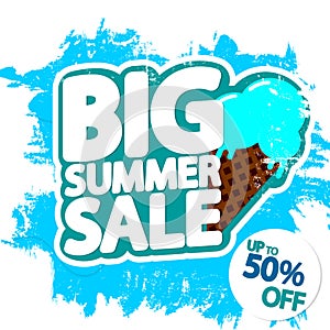Big Summer Sale, up to 50% off, discount poster design template, store offer banner. Season shopping, promotion banner.