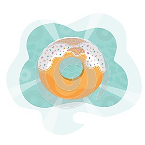 Big sweet donut illustration dangers of unhealthy diets, cholesterol plaques from sugar and baking