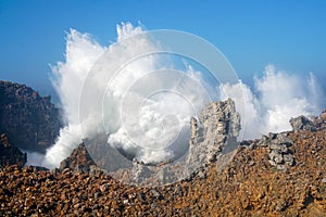 Big swell during winter storm at the Algarve coast