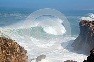 Big swell during winter storm at the Algarve coast