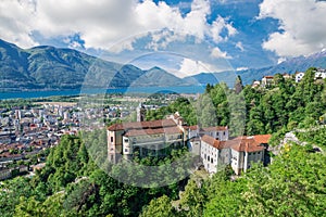 Big Swiss lake. Scenic view of lake Maggiore with  Locarno city