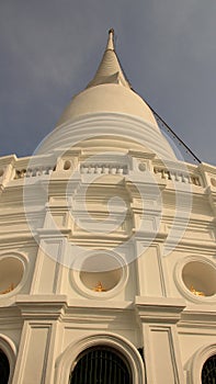 Big And Tall White Buddhism Pagoda.Sacred Place