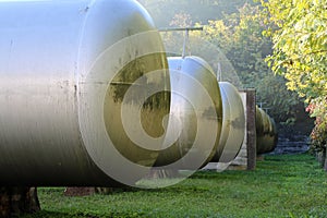 Big tanks for the storage of methane gas in an industrial area