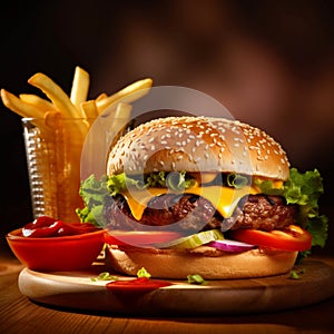 Big tasty cheeseburger on dark background