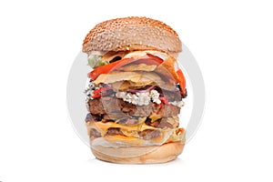 Big tasty double hamburger burger isolated on white