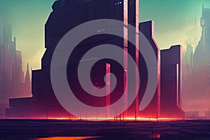 a big tech sci fi tower illustration in concept art, ai generated image