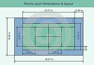 Big tennis court with dimensions and layout