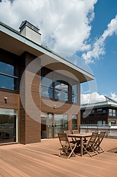 Big terrace in modern residential building