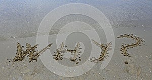 Text why on the beach sand