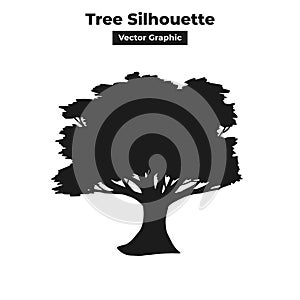 Big thick old tree vector graphic silhouette design