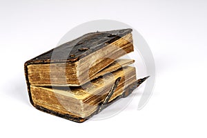 Big thick open book on white background