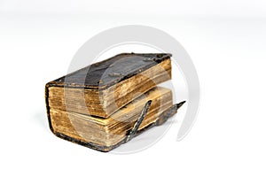 Big thick open book on white background