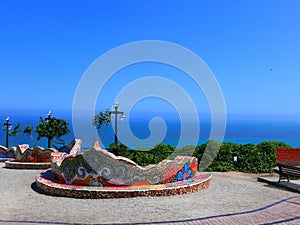 Big tiled bench in the Love Park, Miraflores, Lima
