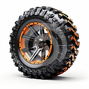 Highly Realistic Orange And Black Mud Tire With Orange Wheels photo