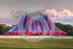 Big top festival tent in red blue green