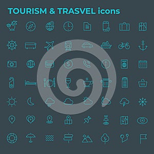 Big tourism icon set, trendy line icons collection