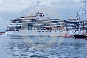 Big tourist ship near the mediterranean town Palamos in Spain, 03. 06. 2018 Spain