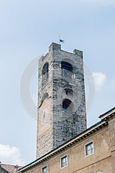 The Big Tower Campanone at Piazza Vecchia in the Old Town of Bergamo