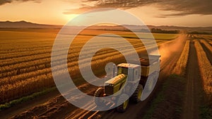 a big tractor in corn field