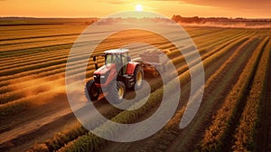 a big tractor in corn field