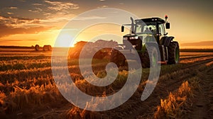 a big tractor in corn field